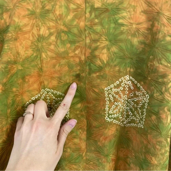 KIMONO jacket Haori VINTAGE TRADITIONAL JAPANESE Silk Green Yellow Batik Tie OS - Picture 13 of 16